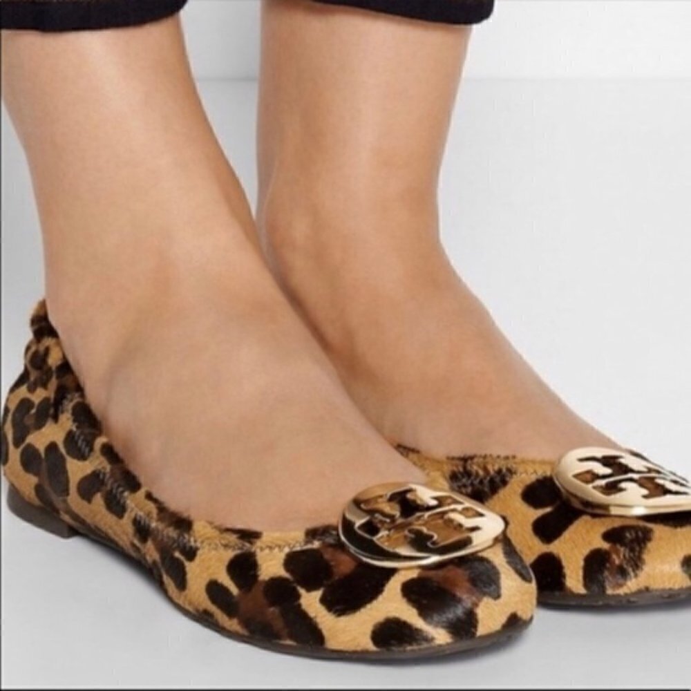 Tory Burch Leopard Print Calf Hair Reva Ballet Flats